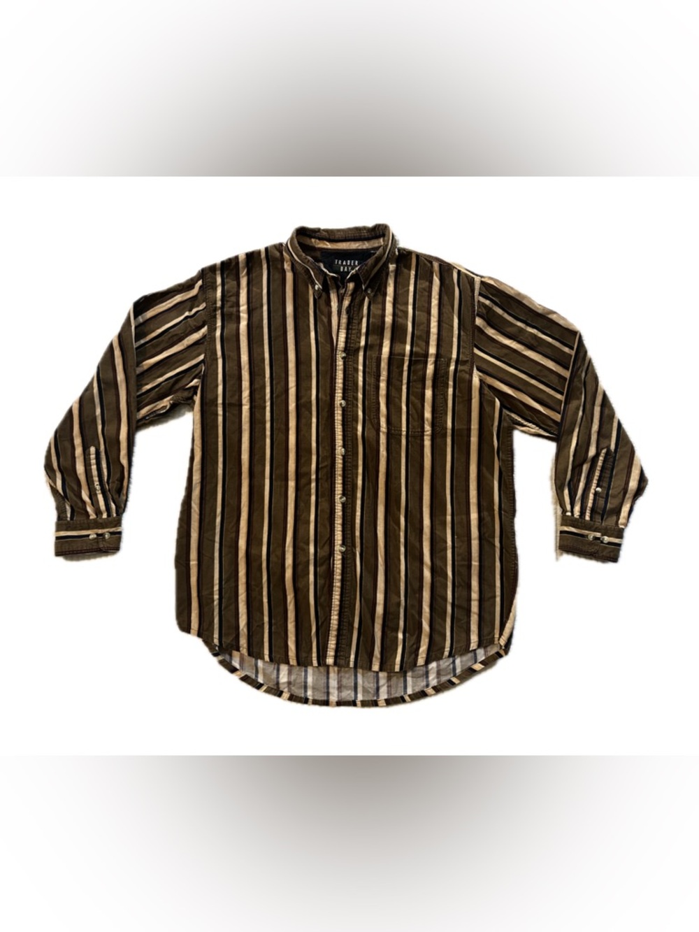 Trader Bay Vintage Stripe Corduroy Feel Button Down Shirt Large